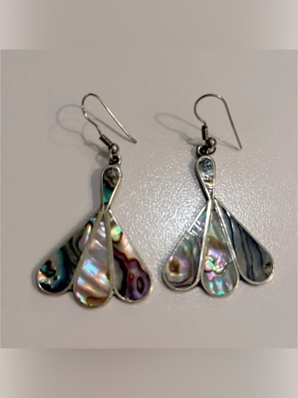 Iridescent Abalone Teardrop Dangle Earrings - Multicolor